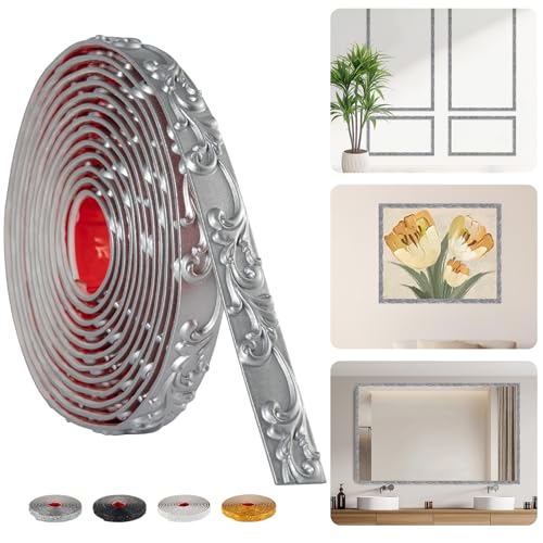 16.4FT x 1.02'' Silver Peel and Stick Crown Molding Trim – Flexible Mirror Trim Peel and Stick, Self-Adhesive Decorative Edge for Frames & Cabinets