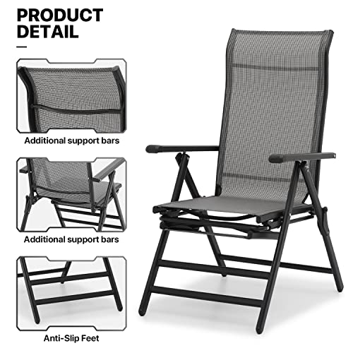 Monibloom A15-LC-008-2P-GY 3 In 1 Lounge Chair Set Of 2 Patio Folding Lawn Lounge Chairs Outdoor Lounge High Back Chair Camp Reclining Lounge Chair thumb #10