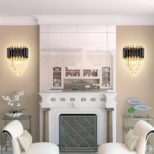 Image of 3 Layer Black Gold & Crystal LED Wall Light for Living Room, Bedroom & Home Decorative Wall Lamp for Cafe, Bar & Hotel (3 Layer Black Mamma WALL)
