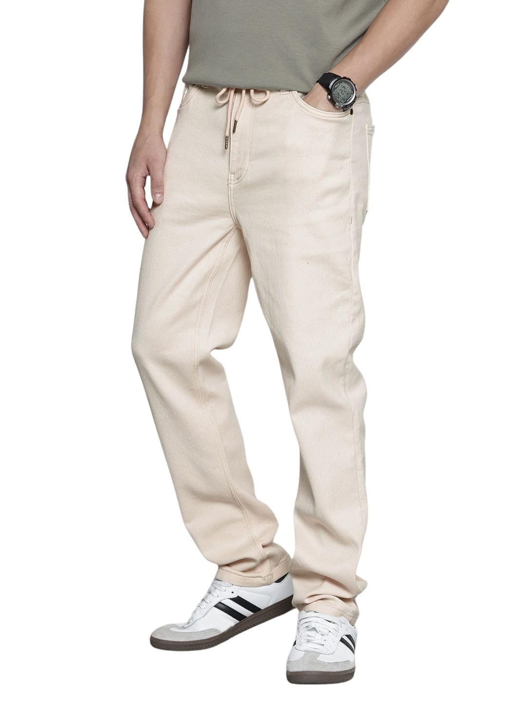 Wrangler Men Regular Fit Solid Mid-Rise Stretchable Denim Joggers in blue