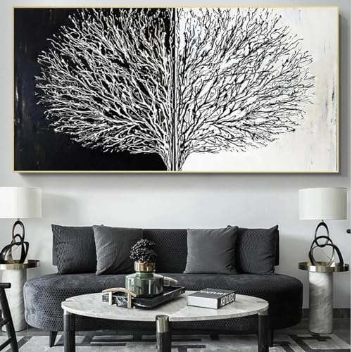 Affiche arbre abstrait noir et blanc 30x60cm pour salon
