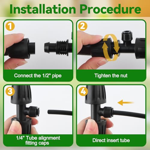 Kalolary 8 Stück 1/2‘’ bis 1/4‘’ Stachel-T-Schnellverbinder, Push-to-Fit Tropfbewässerungsarmaturen, auslaufsicher, gesperrt, Splitterverschraubung für Bewässerungsschläuche