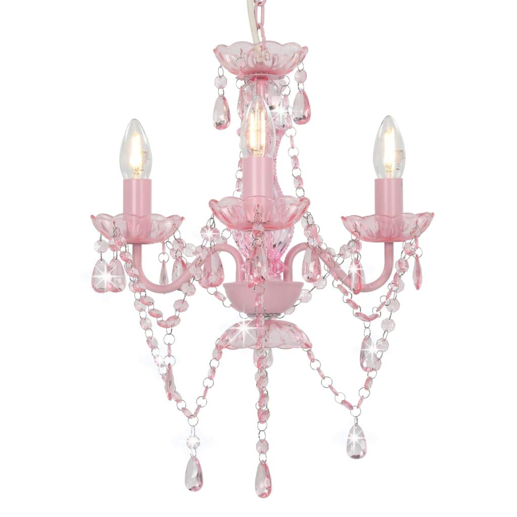mewmewcat Chandelier with pearls Lights ceiling lamp Pendant lamp for hallways, bedrooms, dining rooms pink round 3 × E14
