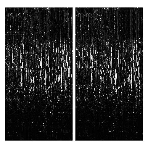 Image of Party Propz Black Foil Curtain for Decoration - 2 pcs (3ft x 6ft Each) Black Foil Curtain | Fringe Curtains for Decoration | Foil Curtains for Birthday Decoration | Frills for Decoration