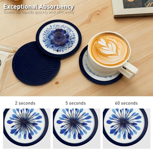 50% Off Indigo Floral Non-Slip Silicone Coasters, 4-Pack