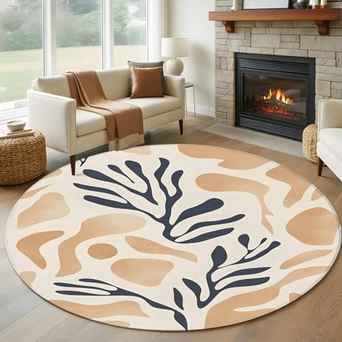 Abstract Color Block Round Rug 6 Ft, Black Yellow Ocean