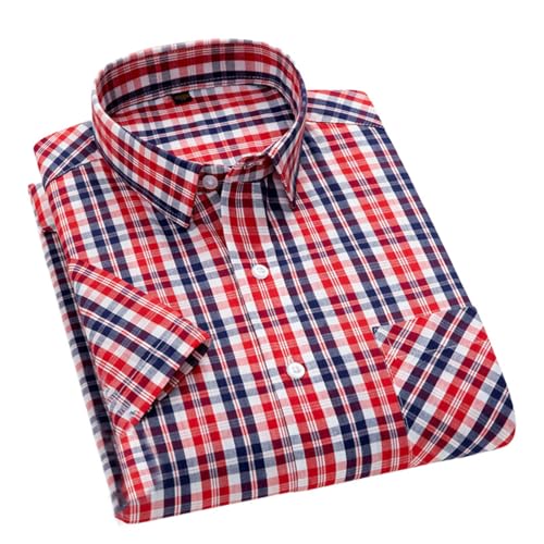 Chemise boutonnée à manches courtes pour homme en coton léger à carreaux