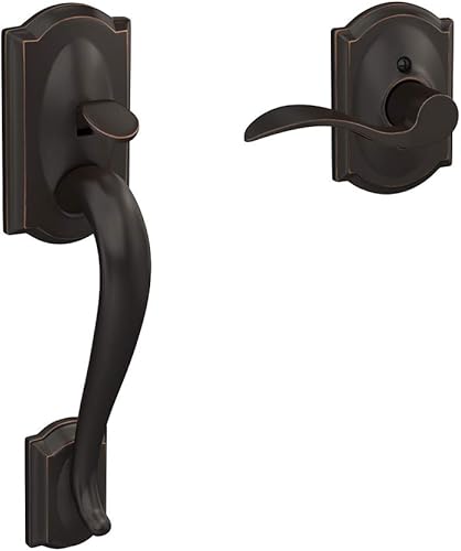 Schlage FE285 716 Acc CAM RH - Juego de manijas, estilo de agarre inferior, bronce envejecido, con reborde decorativo