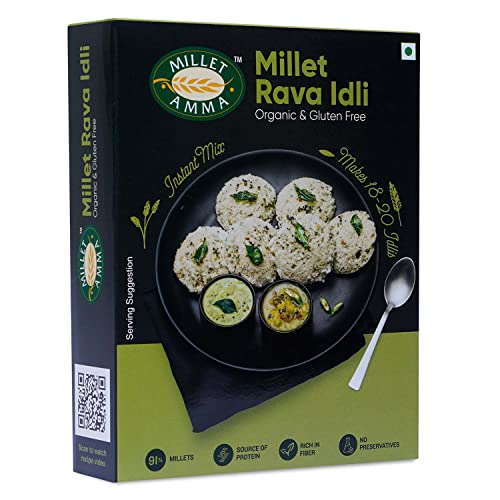 Image of Millet Amma CERTIFIED ORGANIC Millet Rava Idli Mix | 250 GMS Pack | 92% Millet Content | Easy & Ready to Cook | Instant Millet Breakfast Mix | Rich in Protein & High Fiber | 100% Vegan |