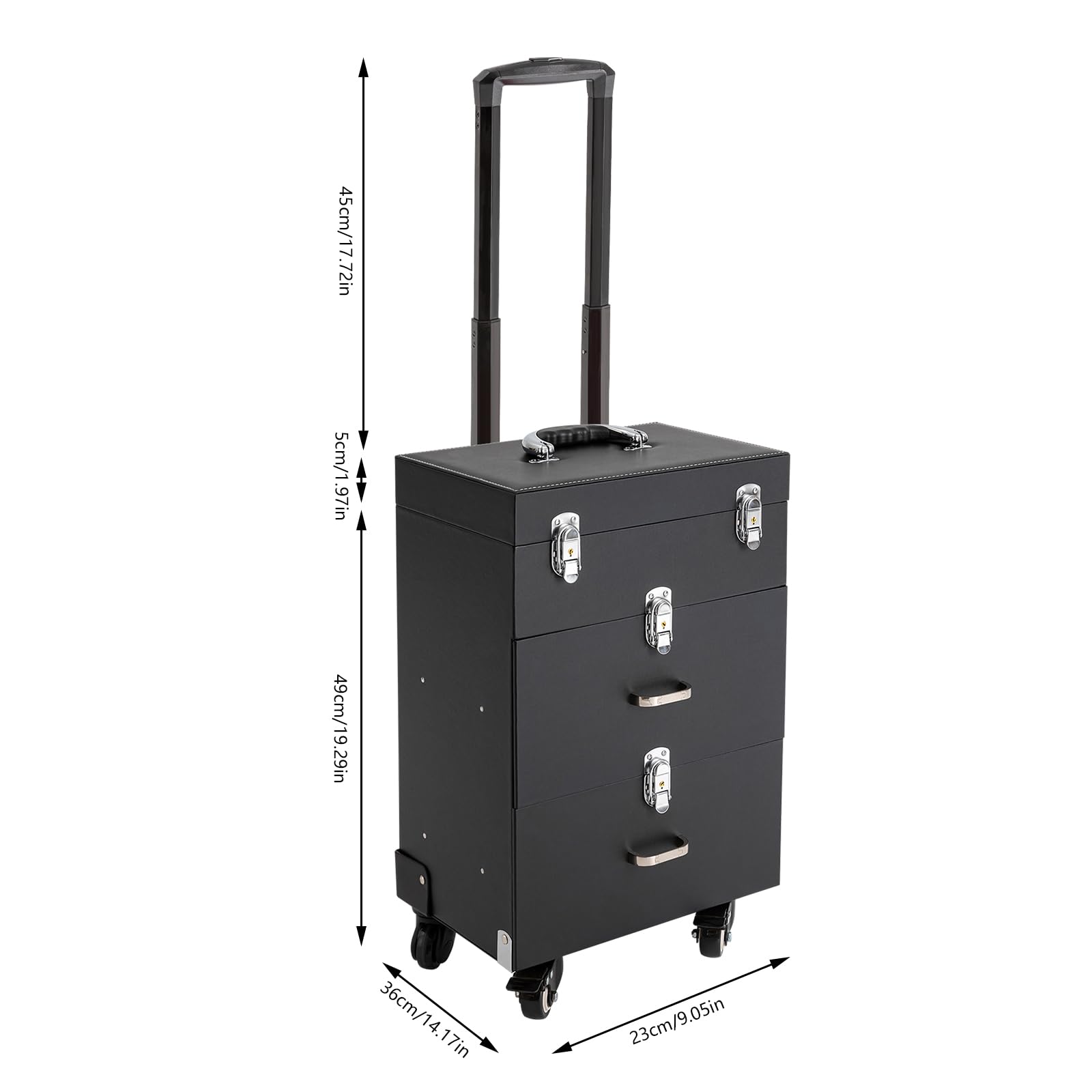 3-Tier Rolling Makeup Train Case with 2 Drawer,Lockable Makeup Trolley Case,Multi-functional Makeup Traveling Trolley,Black