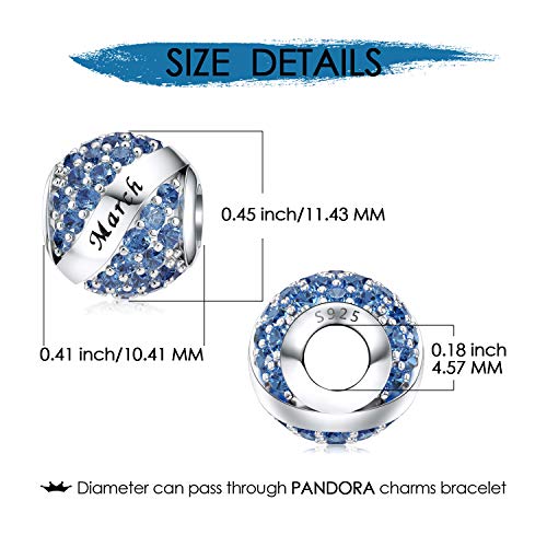 Jiayiqi March Birthstone Charms For Pandora Charms Bracelet 925 Sterling Silver Bead Openwork Charms Happy Birthday Charms For Bracelet And Necklace #TOP3