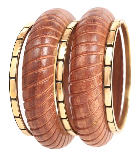 Image of Touchstone wood bracelets for women bangle wooden jewelry handmade artisan bangles natural handcrafted brown olive stylish chunky boho bohemian bracelet brass metal inlaid woods stackable