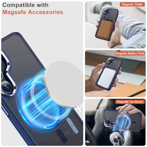 Image of MALEWOLF Case for Samsung Galaxy S23 Plus, Compatible with Magsafe, Magnetic Cover with Anti-Slip Edge, Shockproof Translucent Color Hybrid Phone Case for Galaxy S23+ 5G (Darkblue)