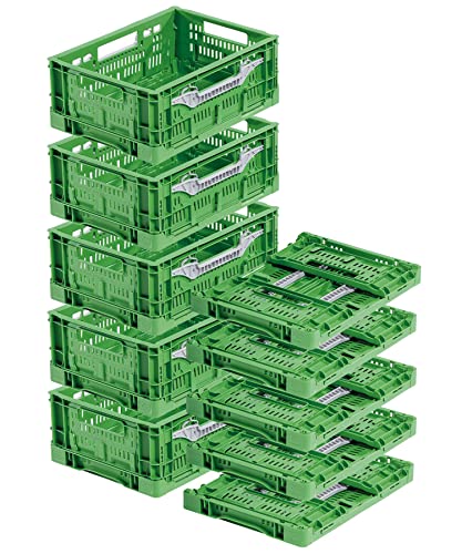 Obst und Gemüsekiste Klappbox 400x300x160 mm 10er Set, Erntekiste, Box für Äpfel, Obstkiste, Apfelkiste, klappbar, Kiste aus Kunststoff für Einkäufe