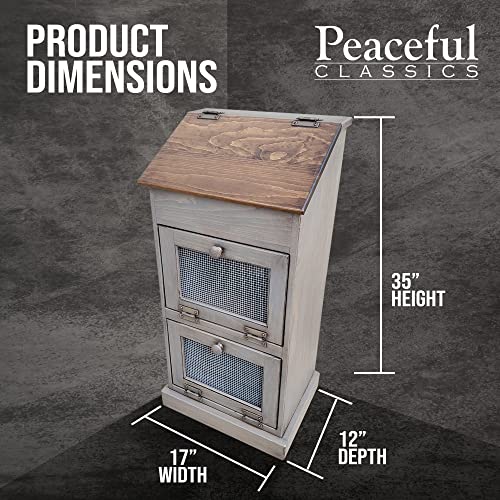 Peaceful Classics Potato Storage Wood Box, Wooden Bread Storage Bins, Decorative Potato And Onion Storage Bin, Potato Bin W/Grocery Section, Wooden Vegetable Storage W/Lid For Kitchen Pantry, Pewter #TOP5