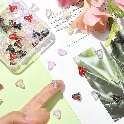 UR URLIFEHALL 100 Pcs Translucent Glass Flower Bead Caps Morning Glory Flower Shaped Beads for DIY Jewellery Making Hair Accessories - Image 4