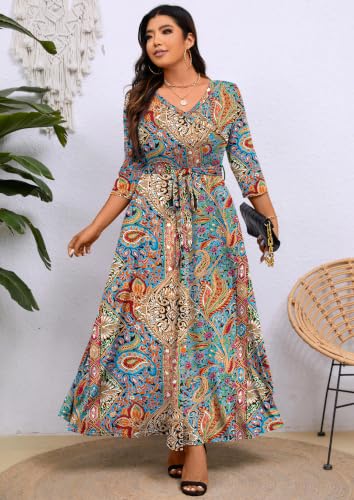Image of Runwind Plus Size Wrap Dress for Women, Maxi A-Line Dresses with Belt