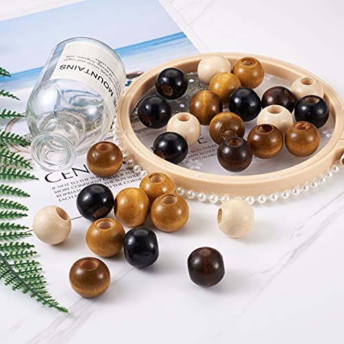 Craftdady 100Pcs Natural Round Wood Beads 24mm Rondelle European Hair Charms Large Hole Spacers for Jewelry Necklace Macrame Crafts Hole: 9mm - Image 3