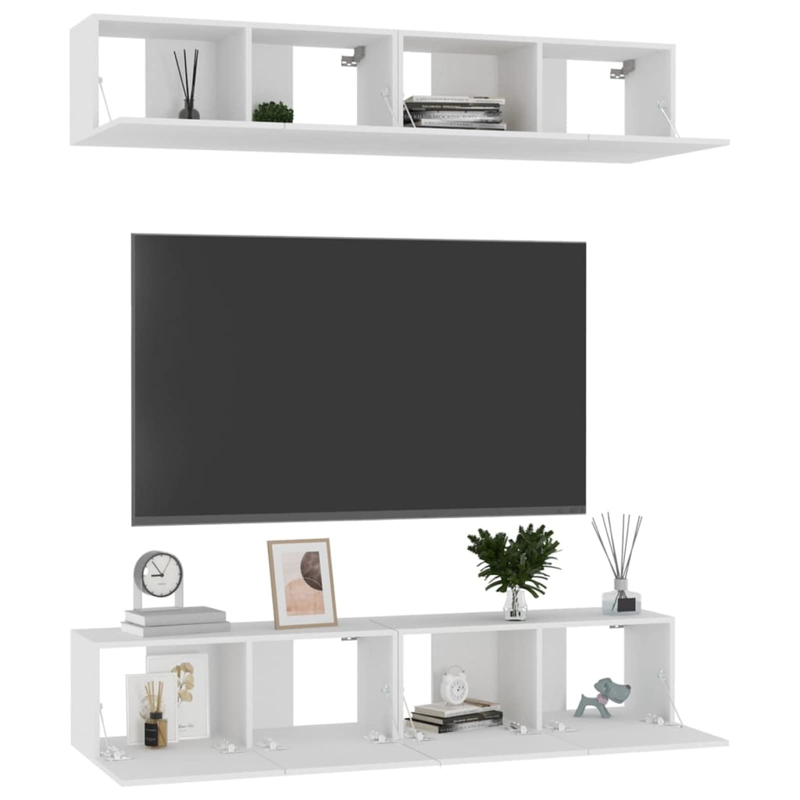 Mobile TV Parete Gecheer 100x30x30cm - Pensile Truciolato Bianco 2 Ante - Foto 10