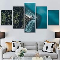 SIGNWIN 5 Panel Canvas Wall Art Aerial Coastal Cool Multicolor Ocean Photography Realism Relax/Calm Tropical for Home Decorations Ready to Hang - 60