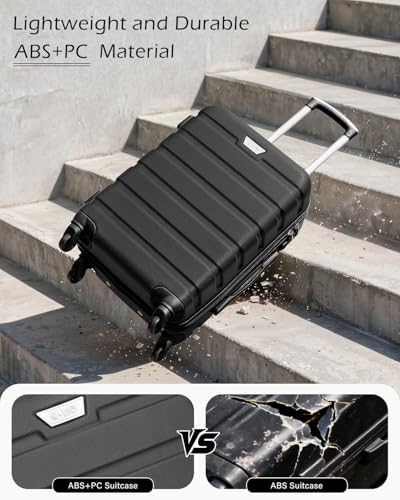 COOLIFE 20 Inch Carry On Suitcase for EasyJet, ABS+PC, Hardshell, Lightweight Durable Travel Cabin Luggage with 360°Rubber Spinner Wheels, YKK Zipper, Telescopic Handle, TSA Lock, Black - Image 3