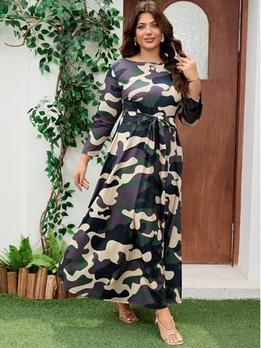 Plus Size Dress for Curvy Women Stretch Self Tie A-Line Maxi Dress with Pockets Swing Long Outfit4