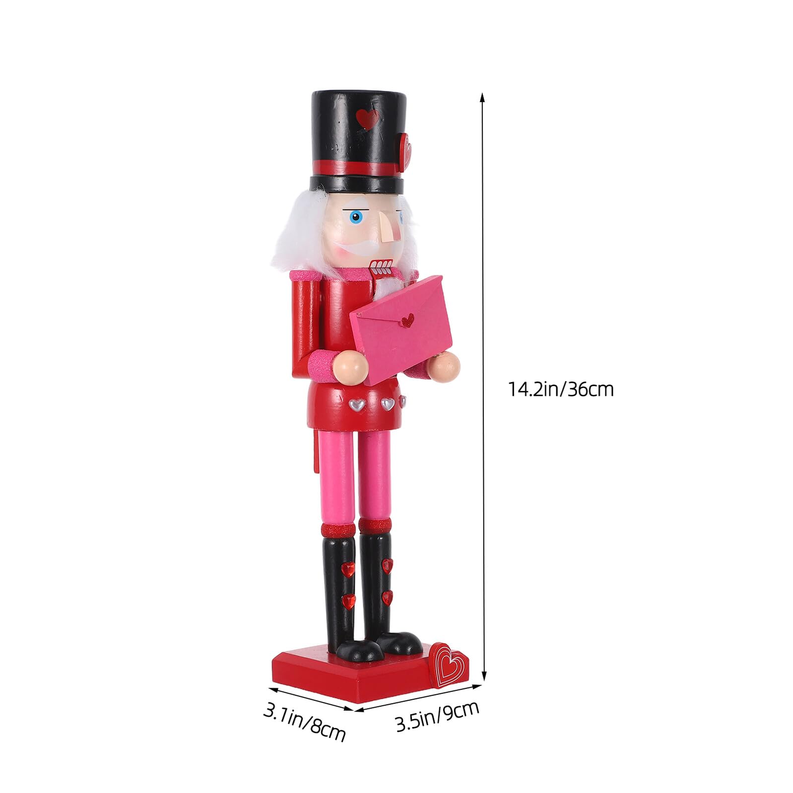 VANZACK Traditioneller Holz Nussknacker 36cm Valentinstag Deko Soldatenfigur mit Herz Rot Handbemalt für Tisch Kaminsims Weihnachten