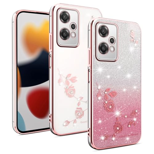 XINYEXIN Funda Glitter para OnePlus Nord CE 2 Lite, Carcasa Teléfono Antigolpes Transparente Bling Sparkle, Ultra Delgado Cute Brillante para Niñas y Mujeres - Oro Rosa