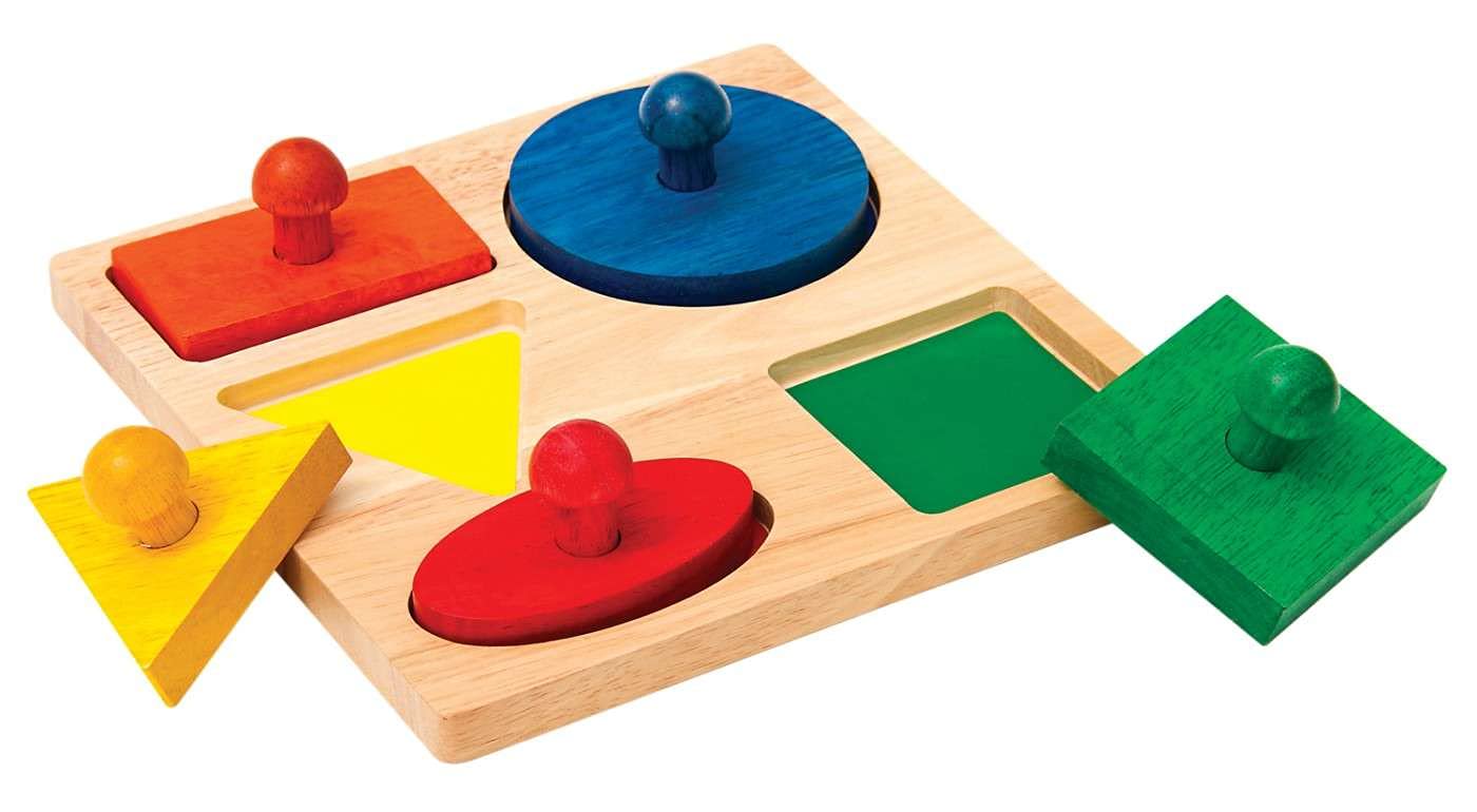 Geometric Colorful Puzzle Board - 5 Shapes: Kids Early Learning and Development Toy, Wooden Matching and Sorting Educational Set for Toddlers