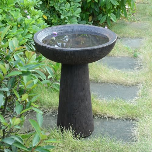 Warm Garden Bird Bath for Outside - 26'' Tall Resin Natural Wood Pattern Designt Birdbaths, Lightweight and Durable - Enhance Your Outside Garden with This Stunning Water Feature (Wood Grain)