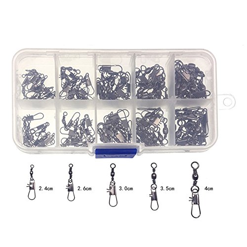 NUZAMAS 100 Pieces Mixed Barrel Swivel with Safty Snap Connector Fishing Tackle #14, 12, 10, 8, 6 Rock Kayak Boat Fishing - Thumbnail 3