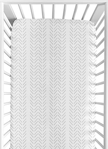 Image of Sweet Jojo Designs Grey Chevron Arrow Boy Fitted Crib Sheet Baby or Toddler Bed Nursery - Gray and White Geometric Construction Truck Tire Print