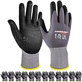 Gasoline Safety Work Gloves Extra Micro-Foam Nitrile Coated-12 Pairs,Endurance Seamless Knit Nylon Spandex,Dots on Palm, Dot Grip Gloves，Work Gloves Men and Women (12, L)