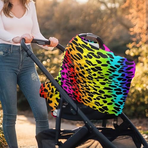 Image of Youngerbaby Leopard Colorful Nursing Cover Carseat Canopy Car Seat Covers for Babies Mom Breastfeeding Scarf Infant Multi Use Cover for Baby Stroller Shopping Cart Feeding High Chair