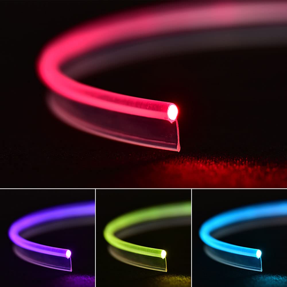 EVESOAR Super Bright MMA Plastic Optic Fiber Side Glow Unibody Band Edge Cable Car LED Illumination Optic Fiber Band Car Interior Atmosphere Lights (19.69ft)