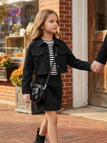Image of WELAKEN Denim Skirt Sets for Girls Kids & Teen (Jean Jacket + Mini Skirts) II Girl's Clothing Sets