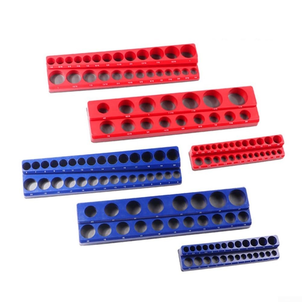 Supporto organizer per chiavi a bussola per chiavi a bussola metriche e SAE da 1/4", 3/8" e 1/2", vassoio magnetico in plastica con base antigraffio gommata, set da 3 pezzi (blu)