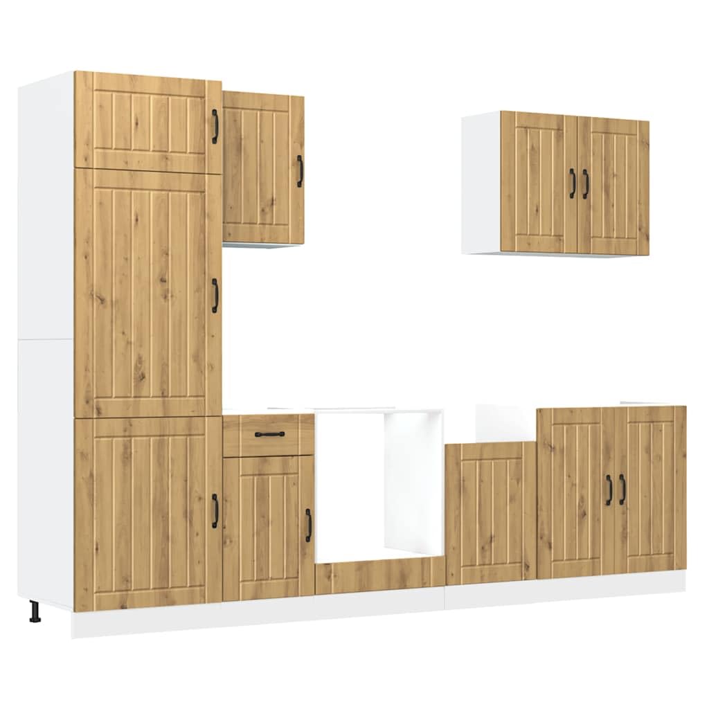 Set di 7 mobili da cucina Lucca, mobili da cucina modulari in legno con mobiletto sottolavello, armadietto da forno e pensili