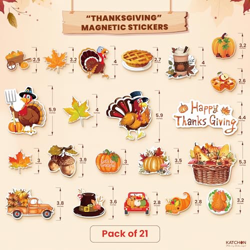 Image of KatchOn, Thanksgiving Refrigerator Magnets - Pack 21 | Happy Thanksgiving Decorations | Fridge Magnet Stickers for Car, Kitchen, Locker, Fridge | Harvest, Pumpkin, Maple Leaf, Autumn Stickers