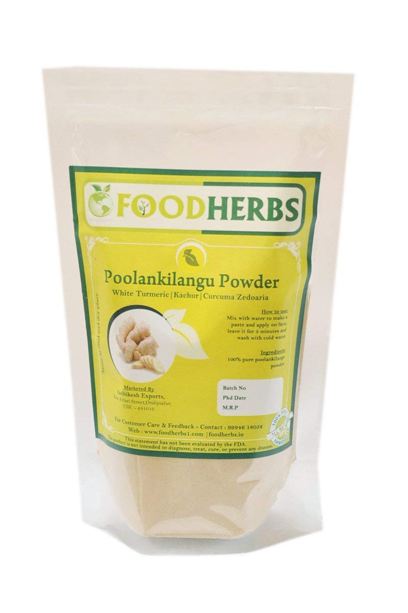 FOODHERBS White Turmeric Powder | 200 Gm/0.44 Lbs | Curcuma Zedoaria | For Glowing Skin, Body Odor, Reducing Scars, Black Spots | No Stain | Kachoor | Poolankilangu | Skin Hydration