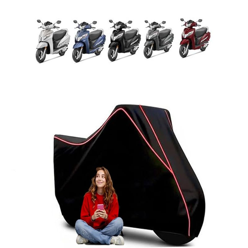 Image of Activa Scooty Bike Cover Water Resistant Outdoor Use Universal Fit Scooters Motorcycles Heavy Duty UV Protection Dust Rain Scratch Resistant Elastic Bottom Black Blue Piping