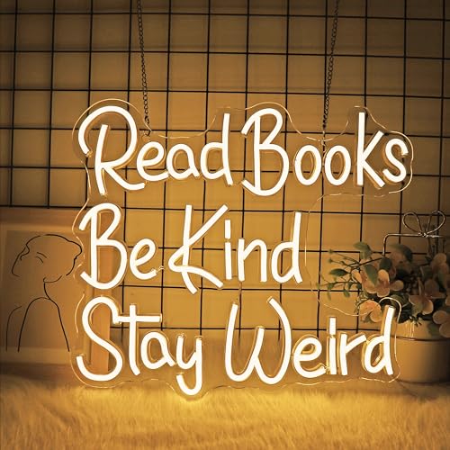 Image of Neon Sign, JGHTURIE Read Books Neon Signs for Wall Decor Warm White Led Lights Signs for Classroom Office Library Bookshop Study Room Decoration USB Powered