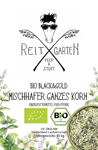 Reitgarten´s Bio Mischhafer Black & Gold - ganzes Korn 10 kg Pferd Futter Kraftfutter Hafer garantiert ohne Zusätze Organic