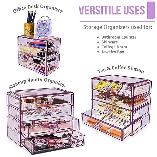 Image of Sorbus Acrylic Cosmetics Makeup and Jewelry Storage Case Display- 4 Large Drawers Space- Saving, Stylish Acrylic Bathroom Case Great for Lipstick, Nail Polish, Brushes, Jewelry and More (Purple)