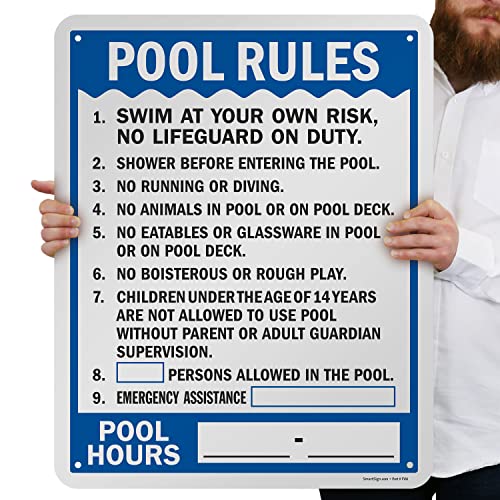 Cartel metálico SmartSign reglas de piscina 30 x 24 in miniatura 2