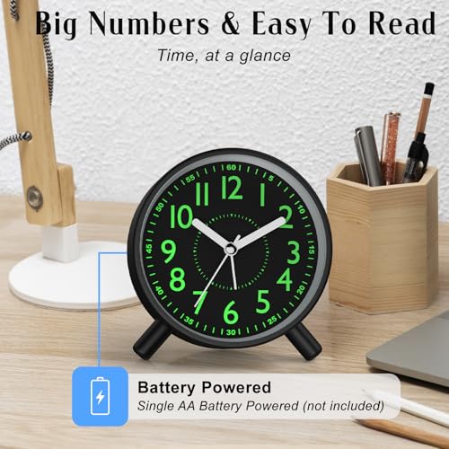Analog Alarm Clock Night Ligh Battery Operated for Bedroom - Image 3