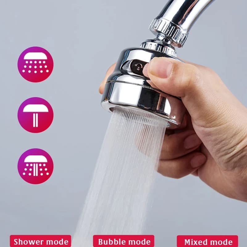 Havilah 360° Rotatable Kitchen Faucet Adapter Aerator – 3-Mode Spray (Bubble/Shower/Mix), Universal Fit For Most Round Faucets, Water-Saving Design