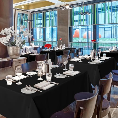 Image of sancua Black Tablecloths for 6 Foot Rectangle Tables, 10 Pack - Washable Polyester Fabric Rectangular Table Cloth, Reusable Table Covers for Wedding Party, Birthday, Banquet Reception, 54x108 Inch