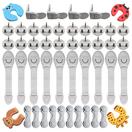XinPei Baby Proofing Kit (48 Piece) -20 pcs Socket Covers + 10 pcs Cabinet Locks + 10 pcs Cupboard Locks + 4 pcs Rectangular Locks + 4 pcs Foam Door Stoppers