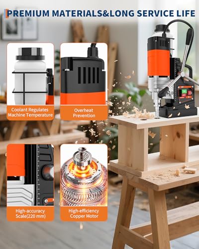 Image of ACEKOOL Mag Drill with 1.57 inch Boring Diameter, 1650w Power, 2922Lbf Power Portable Magnetic Presses, 810 RPM, for Metal Surface, Industrial & Home Improvement
